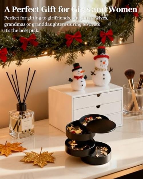 Jewelry Organizer, Small Jewelry Storage Box Earring Holder for Women, 5 Black