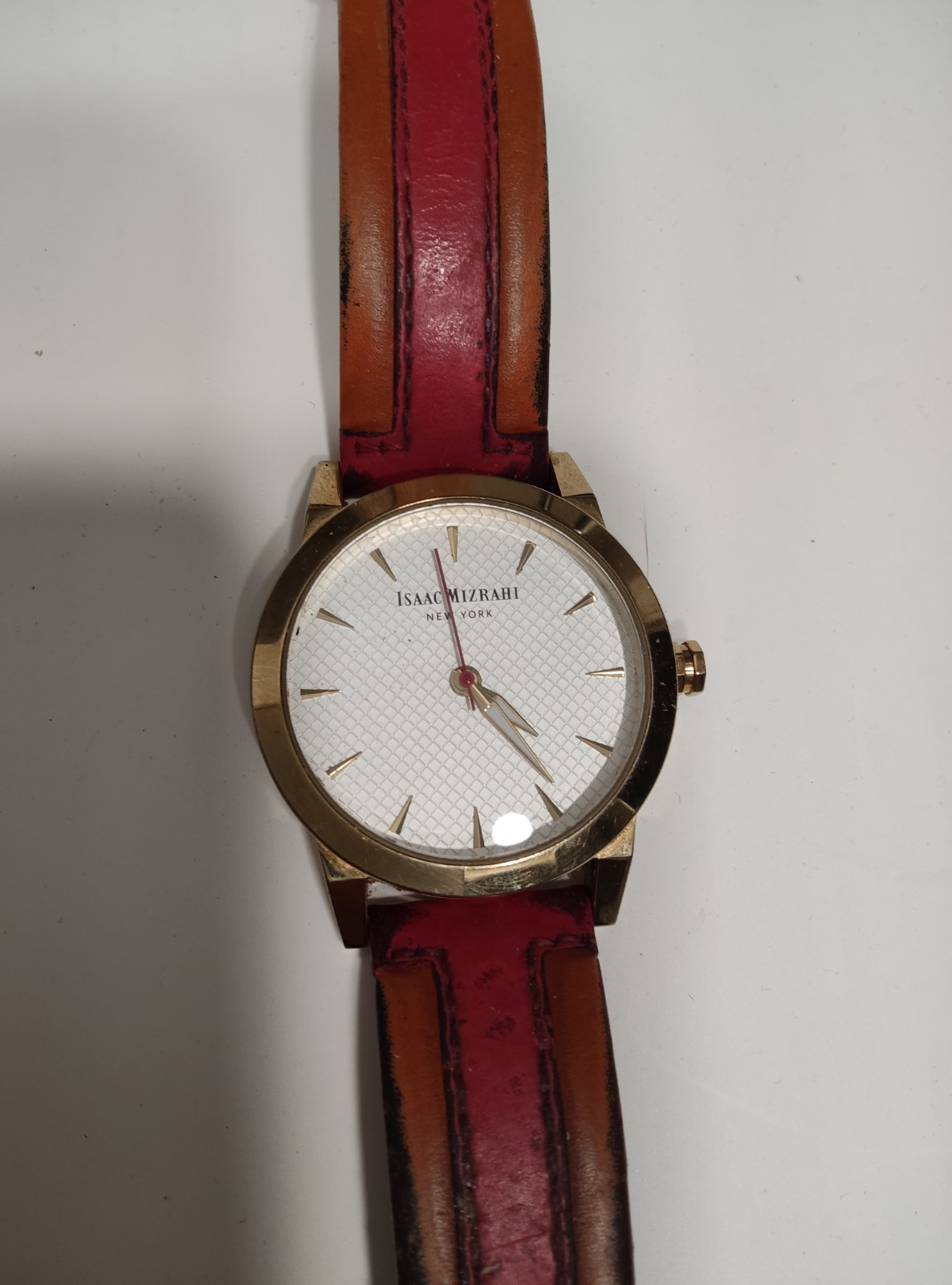 Isaac Mizrahi NY Women’s Quartz Watch Gold Tone 28mm Red/Brown Leather