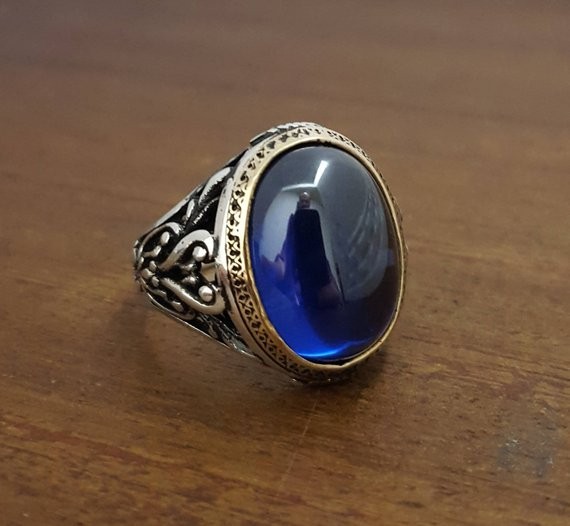 Solid 925 Sterling Silver AA Sapphire Zircon Gemstone Signet Men’s Unisex Ring