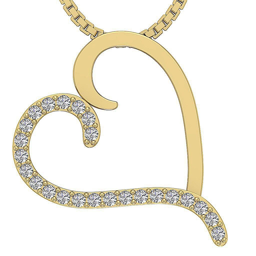 SI1 G Heart Pendant 0.50 Ct Round Diamond Prong Set 14K Gold 1.00 Inch Prong Set