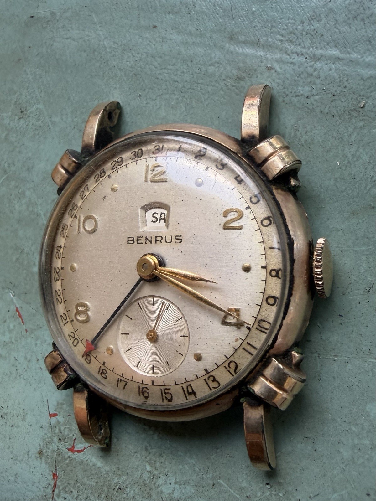 Vintage Benrus Second Day Date Pointer Gold Filled Watch Needs Work