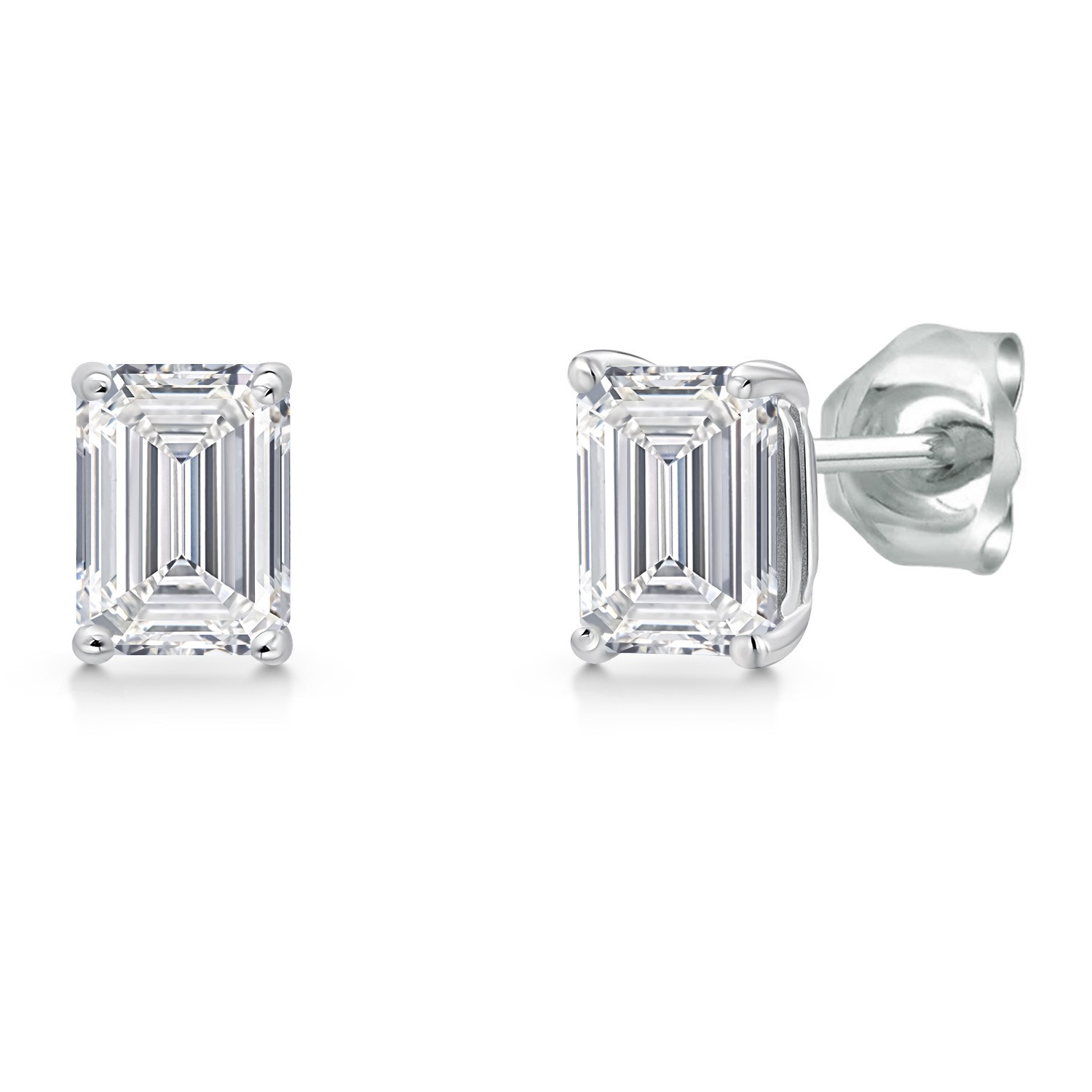 1.30 Ct Emerald Cut DEF VVS-VS Lab Grown Diamond 14K White Gold Stud Earrings
