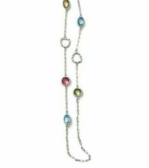 Lia Sophia Gumdrop Green, Orange, Yellow Glass Stones Silver Tone Long Necklace