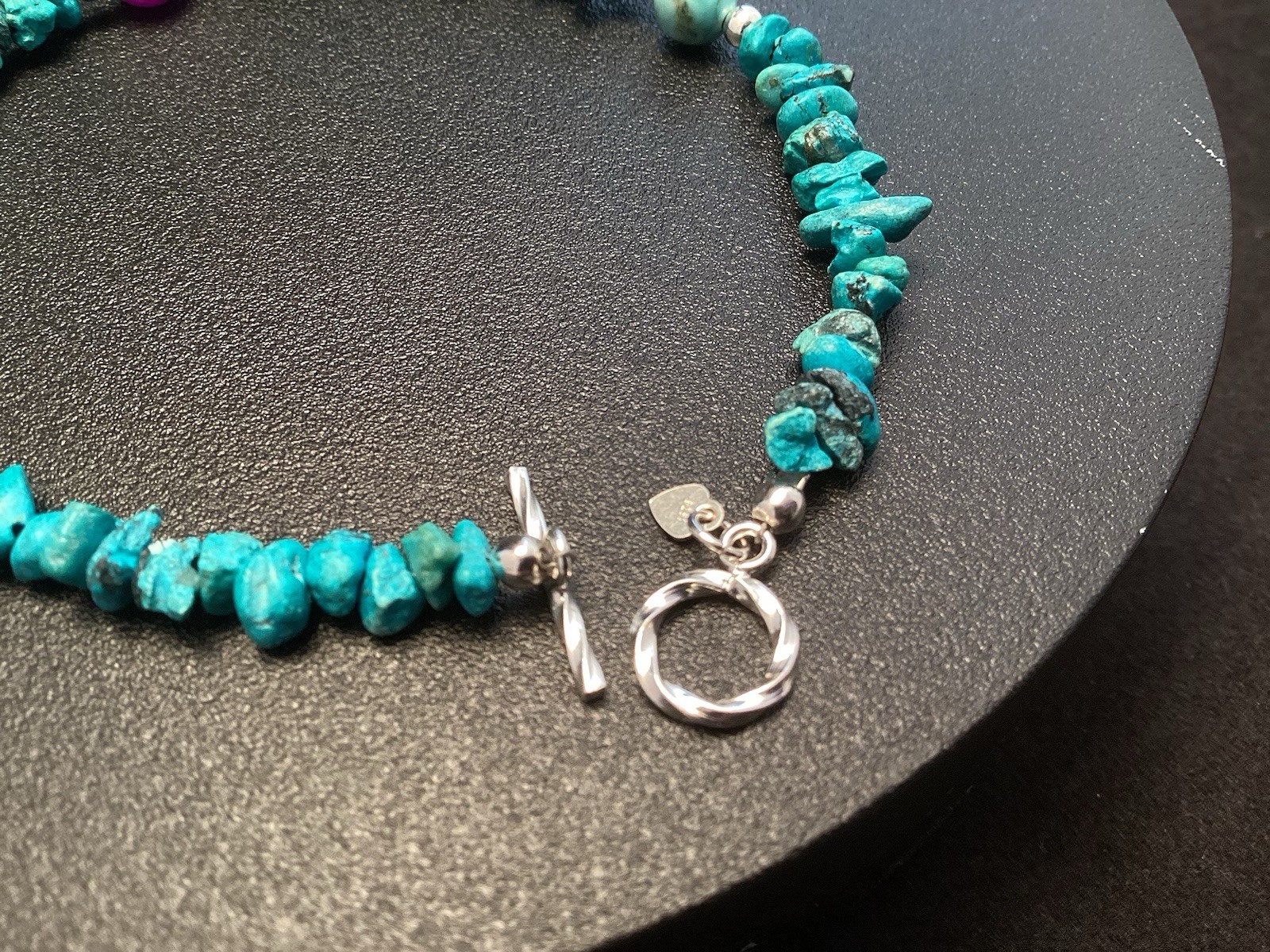 Sterling Silver 8” Turquoise Chip Bracelet With 6mm Lapis Sugilite & Turquoise
