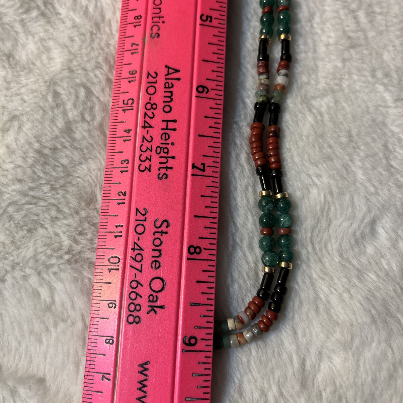 Jade & Other Semi Precious Bead Double Strand Necklace Vintage 18”