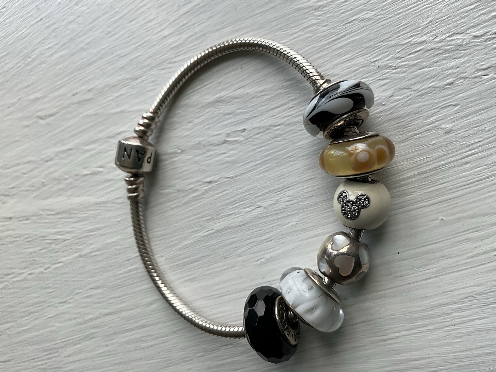 Pandora Bracelet With 6 Charms (1 Mickey Mouse Charm)