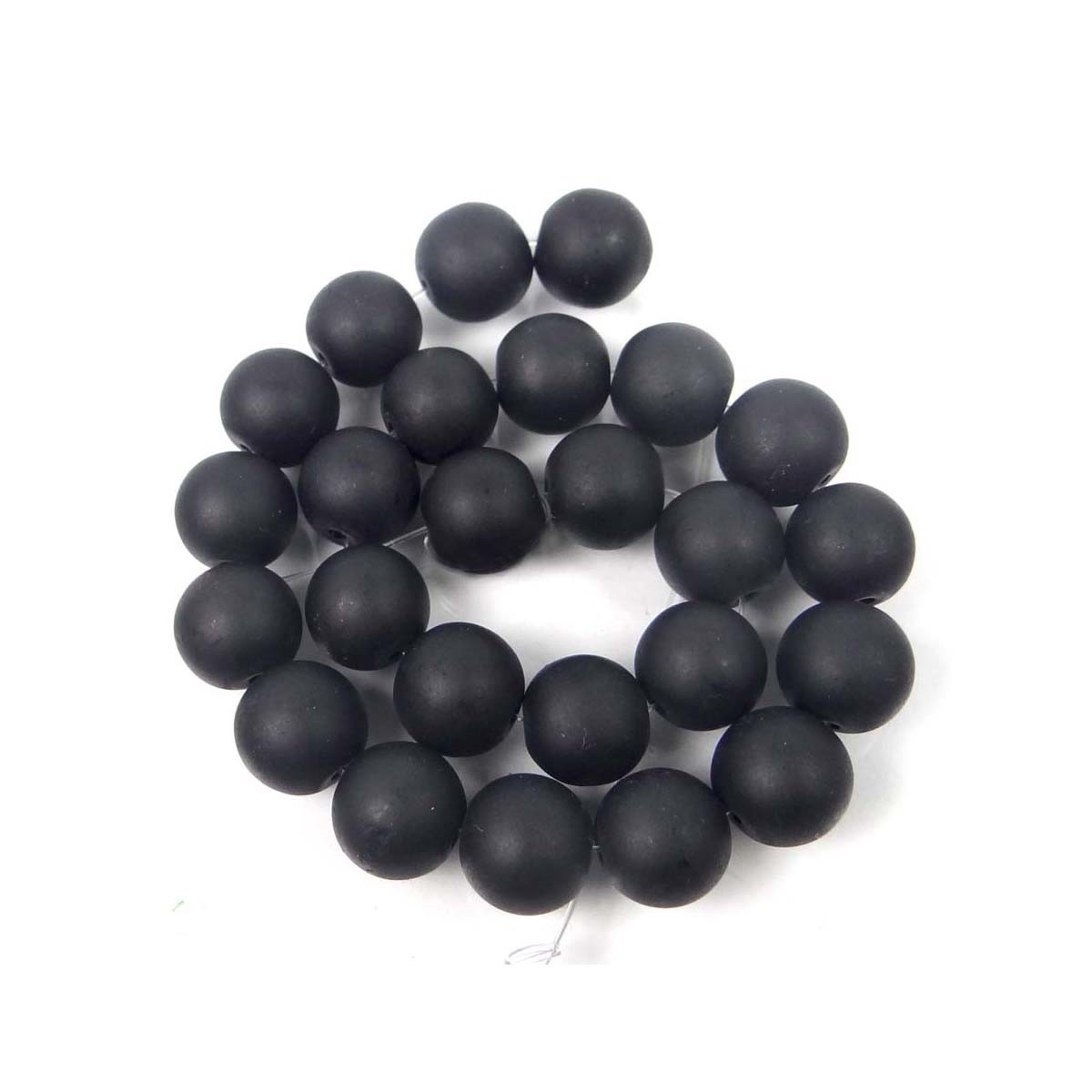 25 Frosted Sea Glass Round Beads Matte – Black / Jet 10mm