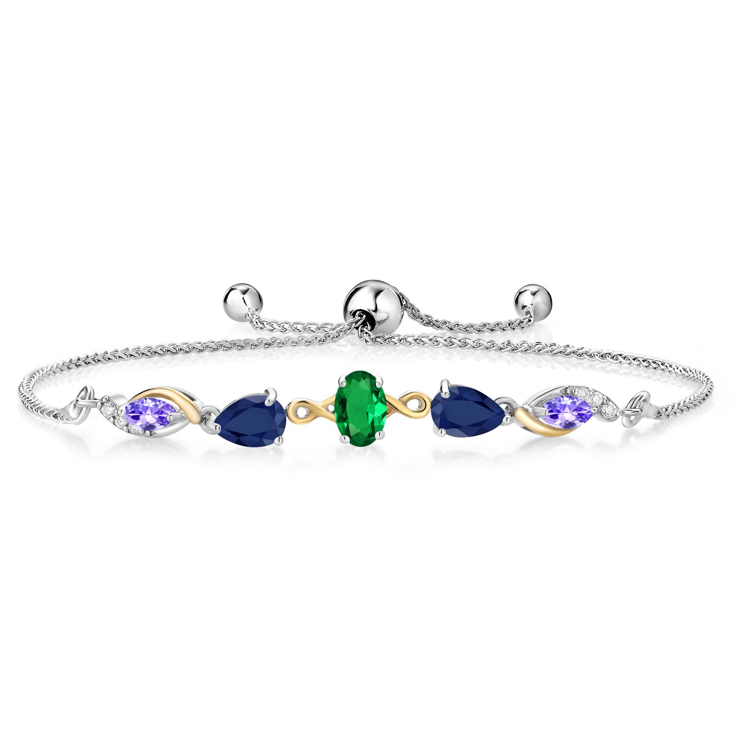 925 Silver and 10K Yellow Gold Nano Emerald Sapphire Tanzanite and Lab Grown