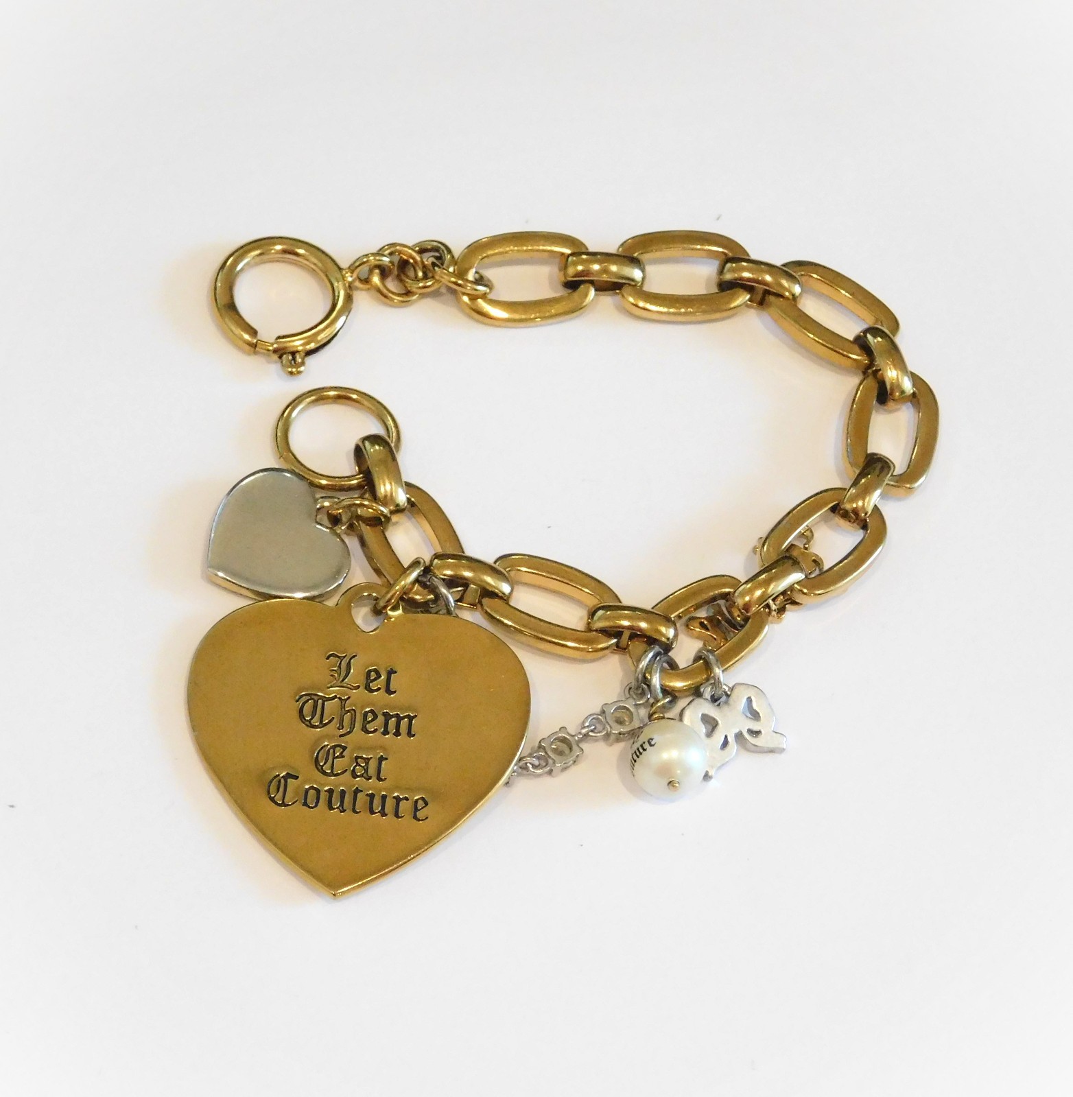 Juicy Couture Love Script “Let Them Eat Couture” Gold Charm Bracelet