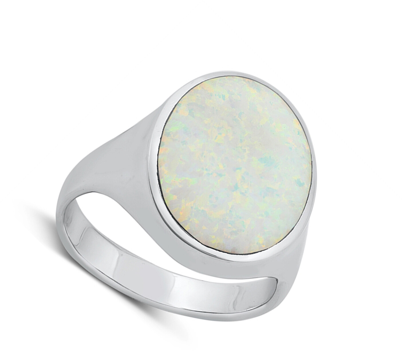 White Lab Opal Statement Ring .925 Sterling Silver Band Sizes 6-12