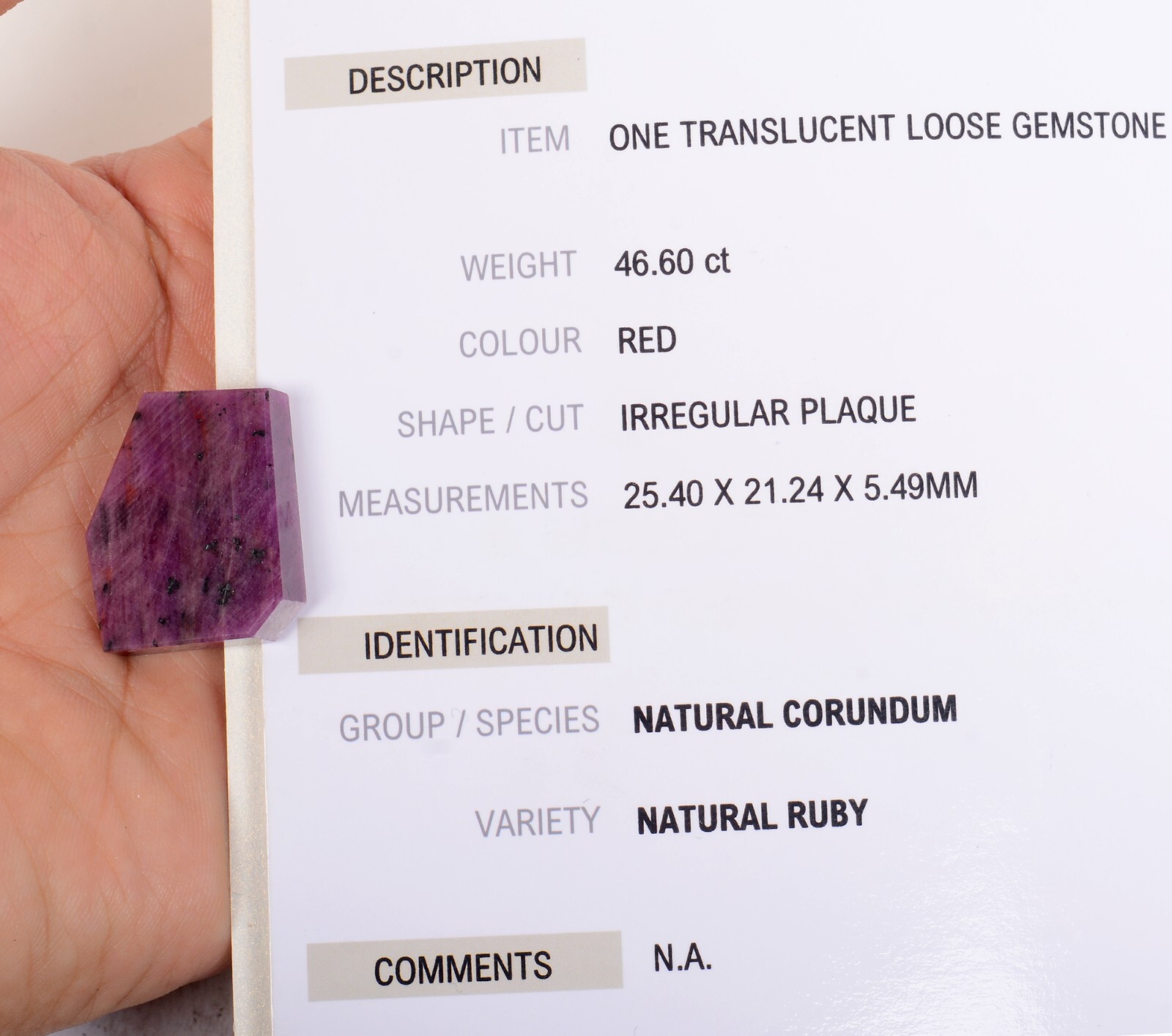 46.60 Ct Natural Red Ruby HUGE ROUGH Earth Mined GTL CERTIFIED Loose Gemstone