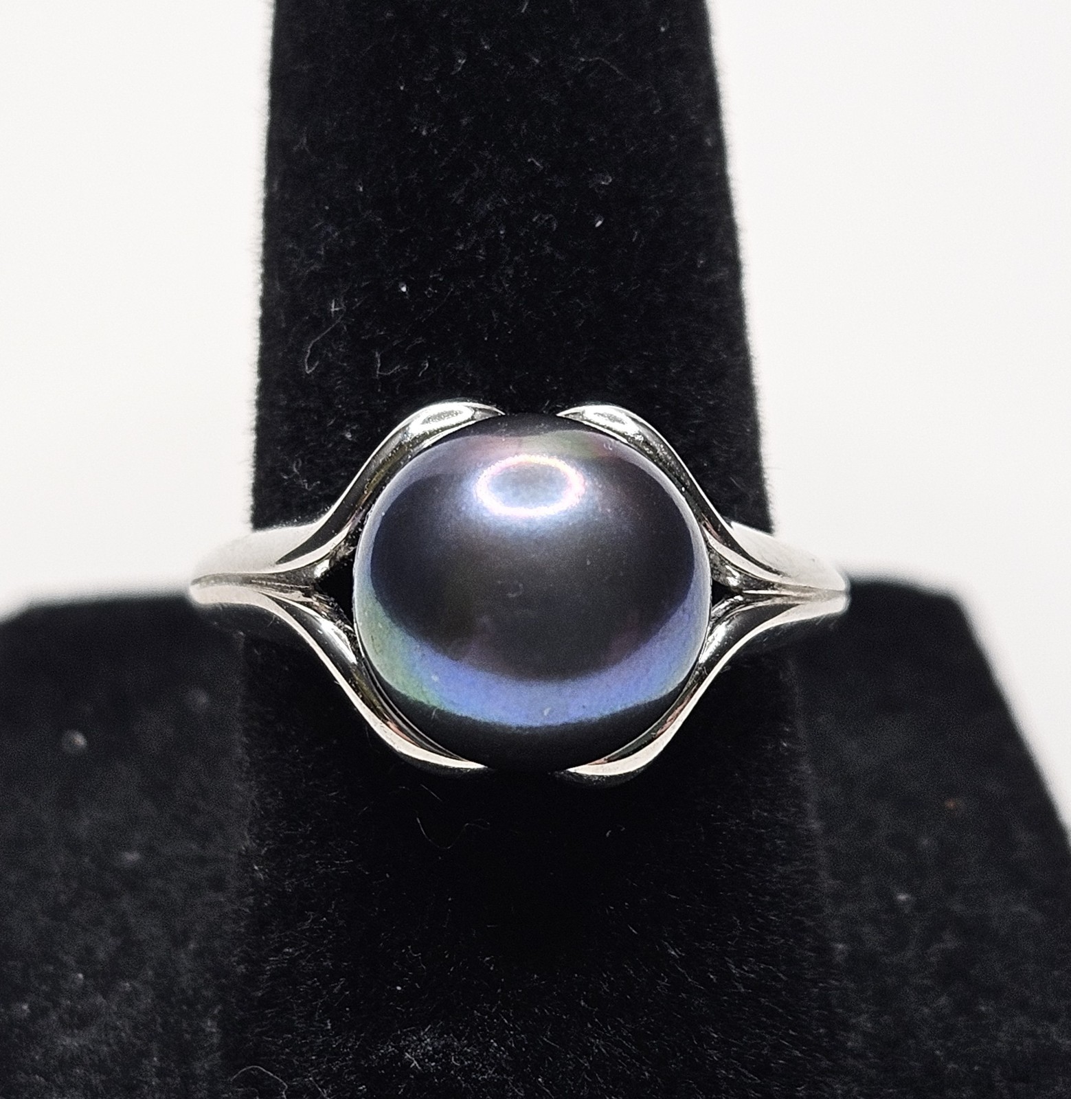 Lucas Lemeth 925 Sterling Silver 10.3mm Peacock Pearl Ring Size 7.5