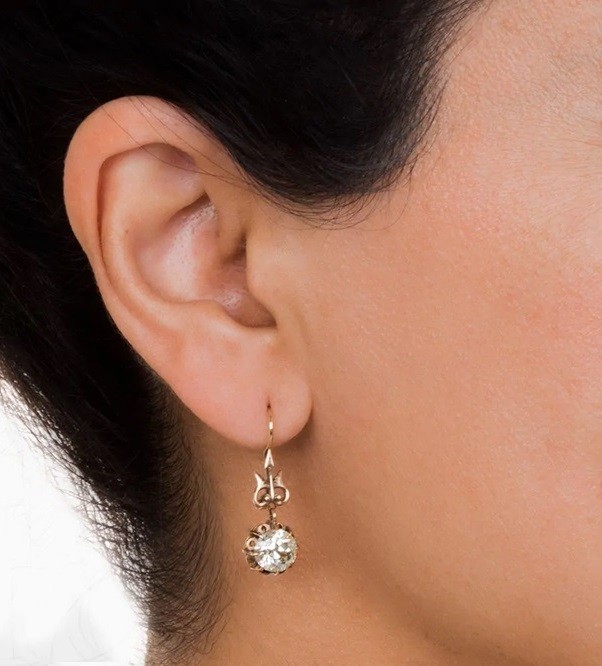 1.50Ct Round Cut Diamond Lab-Created Hook Drop Earrings 14K Yellow Gold Plated