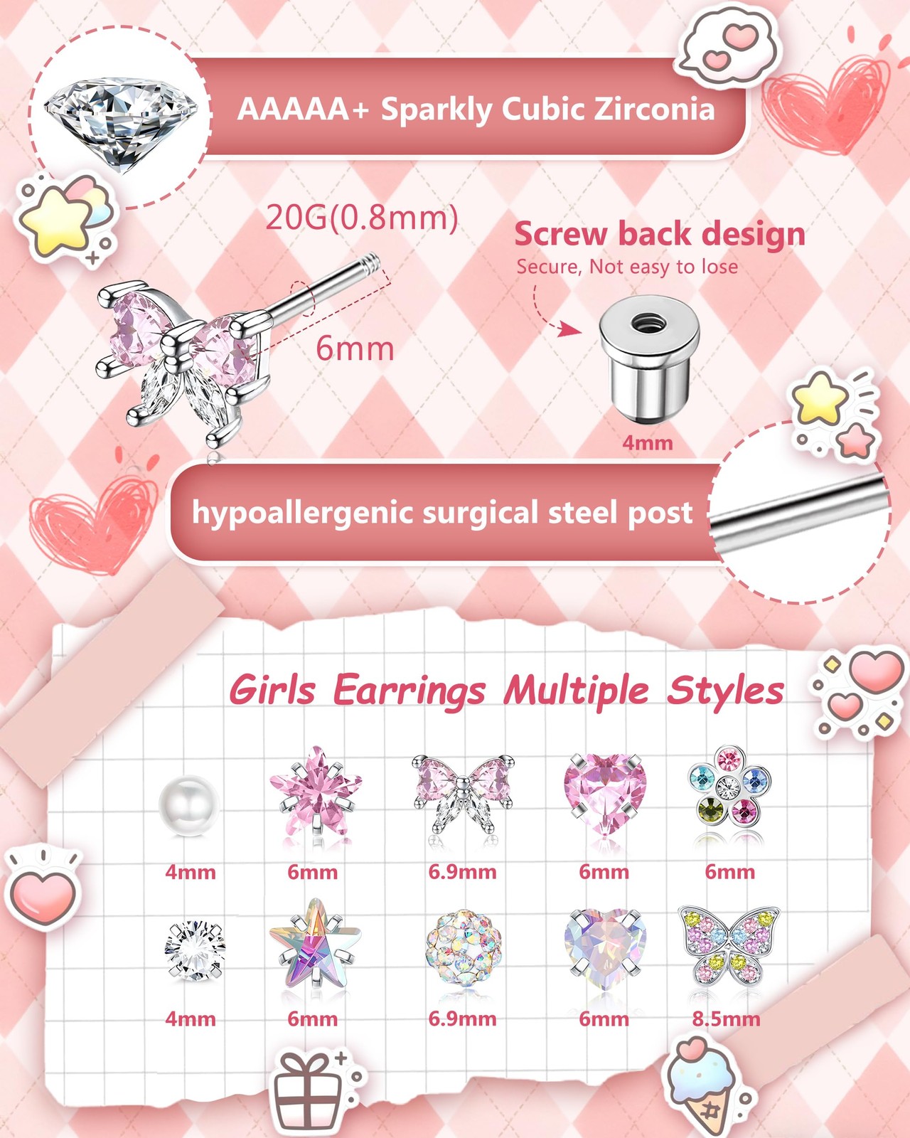 14 Pairs Hypoallergenic Earrings for Women Girls 10 mm, 12 steel color