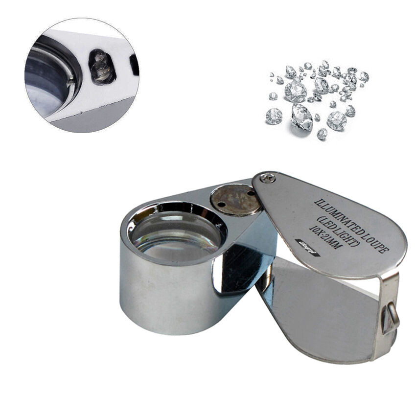 21 Mm Illuminated Magnifying Jewelers Loupe 10x With Two Lights Checking Gem