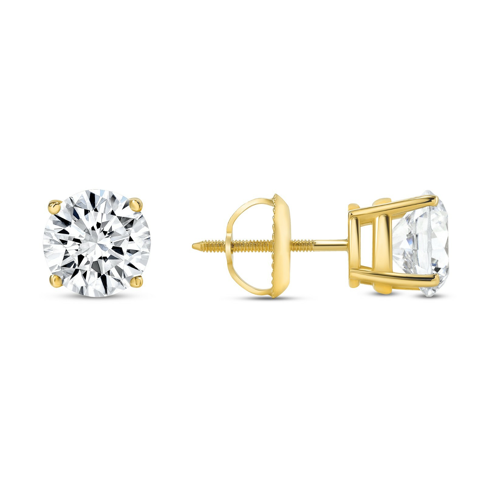 1.50 Ct Round 14K Yellow Gold Created Diamond Earrings Studs Basket Screw Back