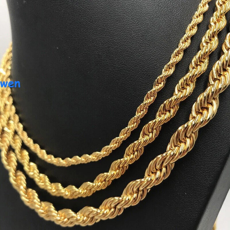 Hip Hop Gold Plated Stainless Steel Rope Link Chain Necklace Jewelry