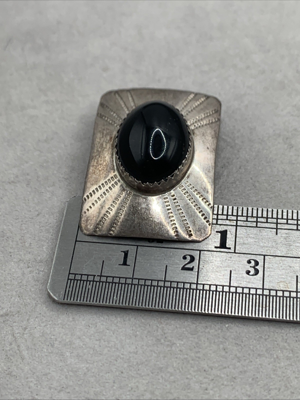 Vintage Southwest Sterling Silver Black Onyx Rectangle Stamped Clip-On Earrings
