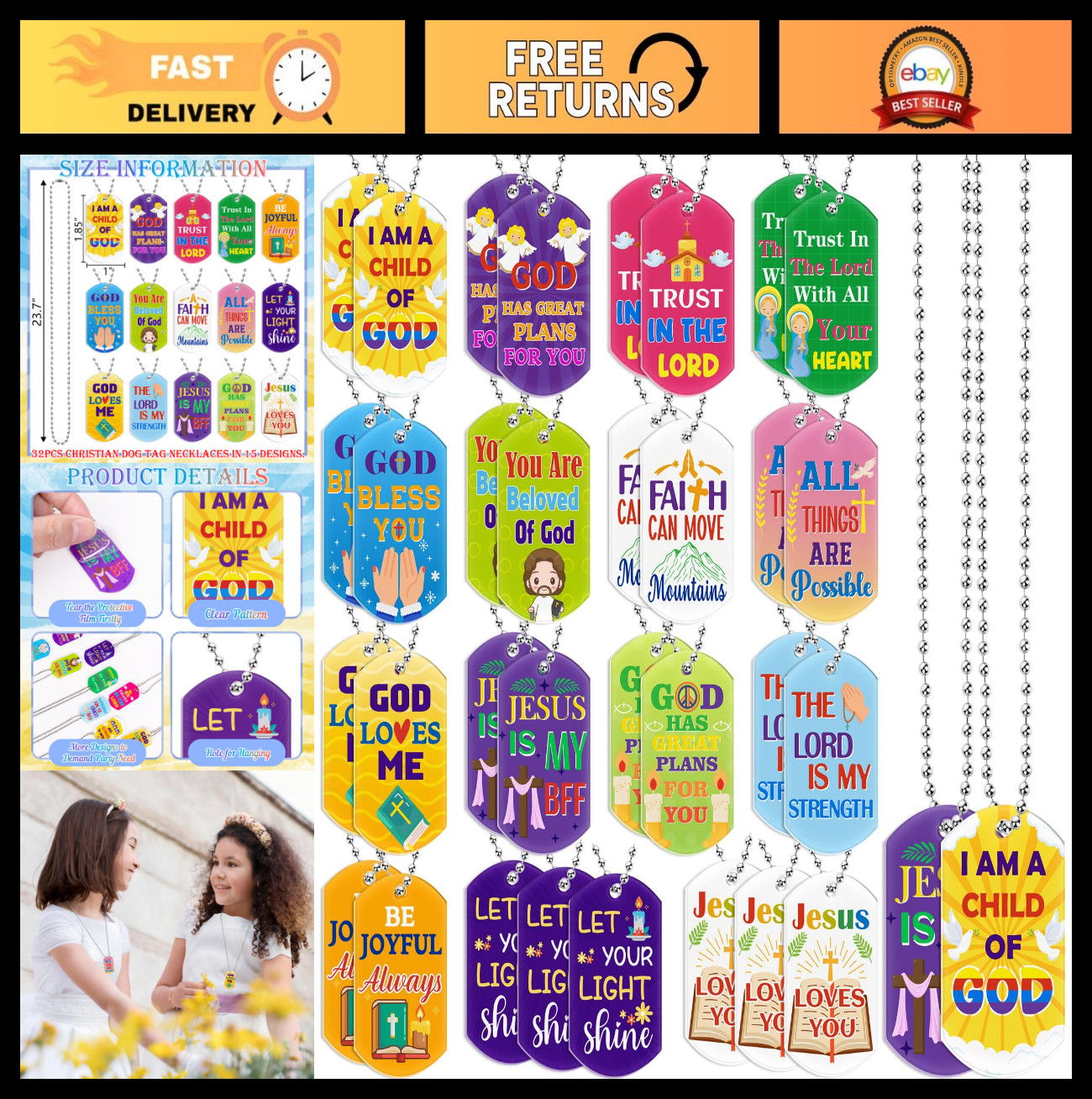 32PCS Religious Dog Tag Chains with Bible Verses – Inspirational Party Favors &