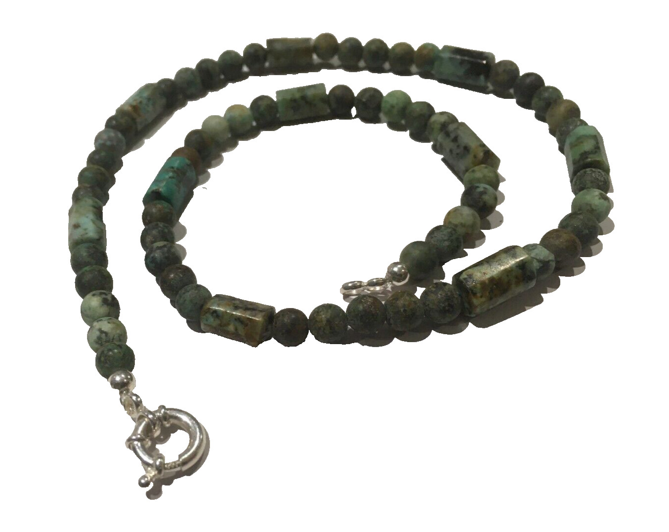 Men’s Sterling Silver Natural African Turquoise Necklace 18″