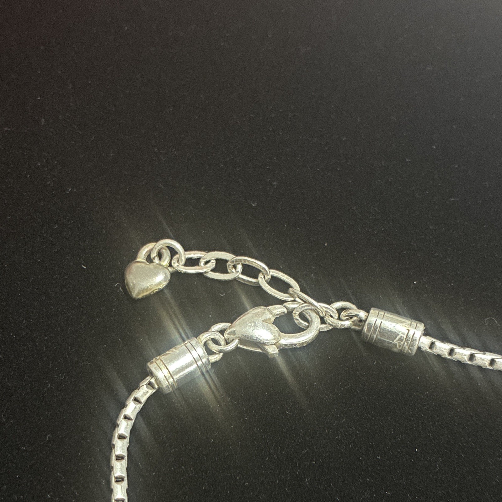 Silver Tone Box Chain Charm Bracelet Adjustable Lobster Heart Love Dangle