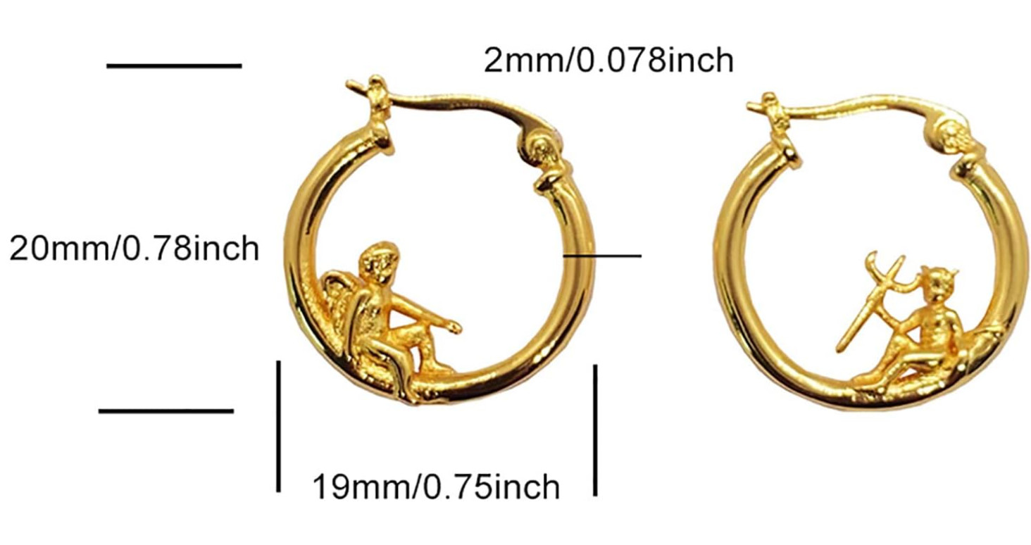925 SILVER Gold Plated Plikin Angel Devil Whimsical Hoop Huggie EARRINGS K33A