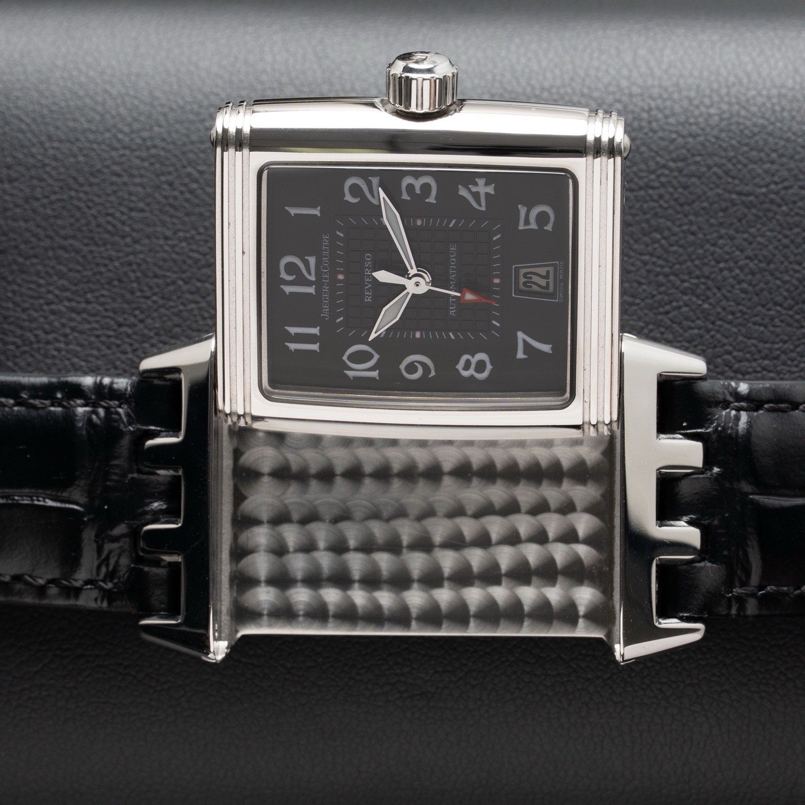 Jaeger-LeCoultre Q2908650 290.8.60 Reverso Black Dial On Leather Strap