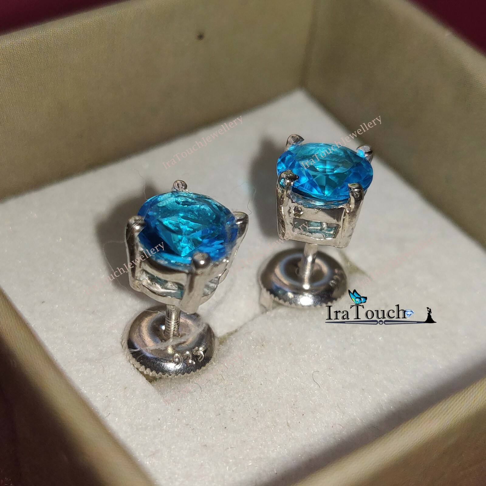 2Ct Round Lab-Created Blue Diamond Solitaire Stud Earring 14K White Gold Finish