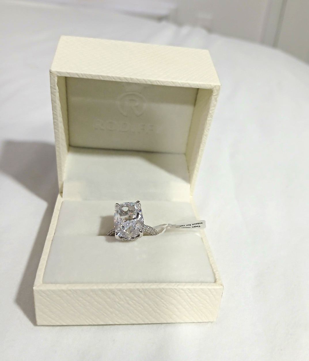 RODIFFY 7ct Cushion Simulated Diamond 925 Silver Engagement Ring Size 6