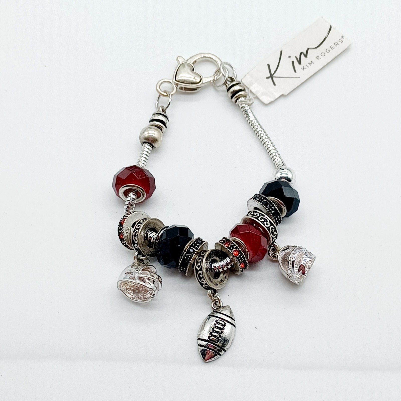 Kim Rogers Football Charm Bracelet Silvertone Beads