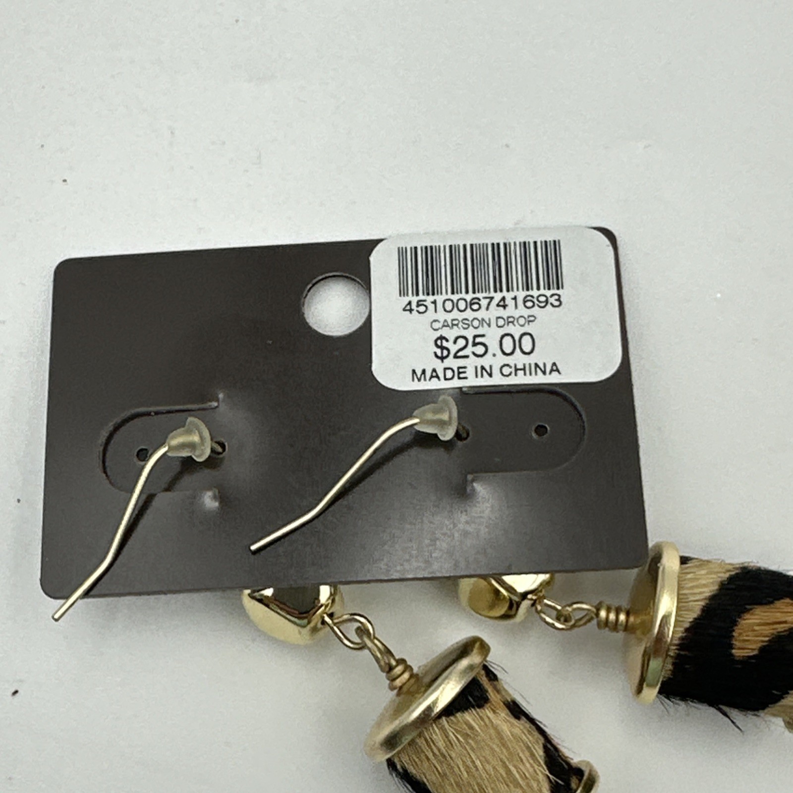 Chico’s Carson Tass Necklace Earrings Set Leopard Tassel Women’s Gold Tone Black