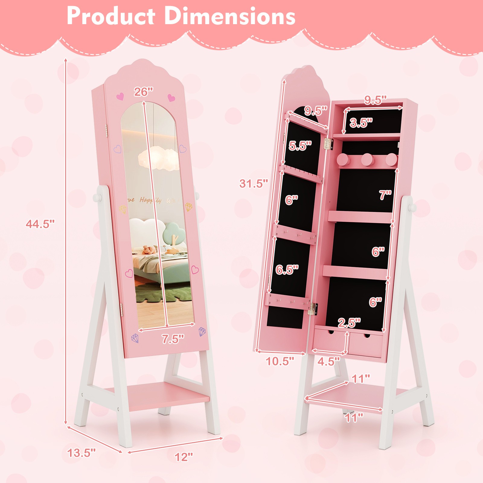 Kids Vanity Set Princess Makeup Dressing Table and Chair Set w/ Jewelry Armoire