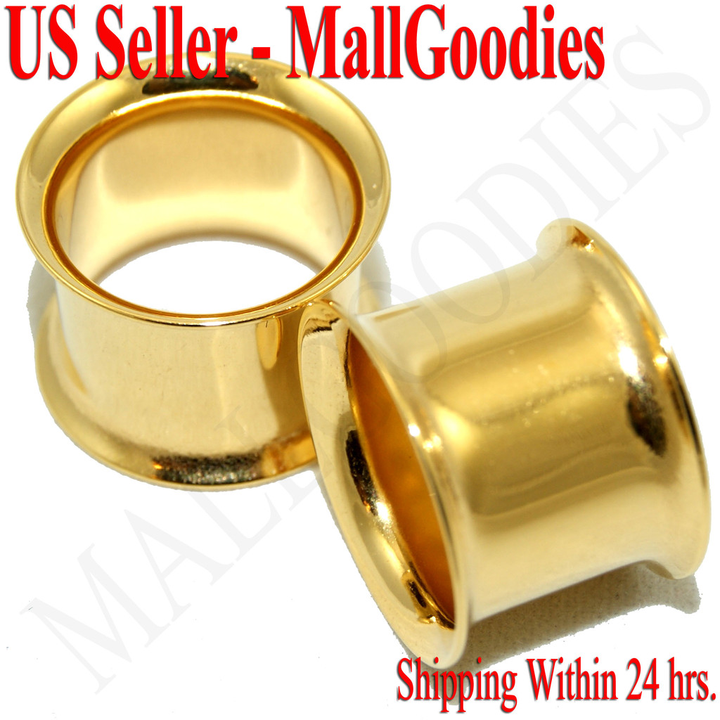 1118 Surgical Steel Gold Color Double Flare Flesh Tunnels 1/2″ Ear Plugs 12.7mm