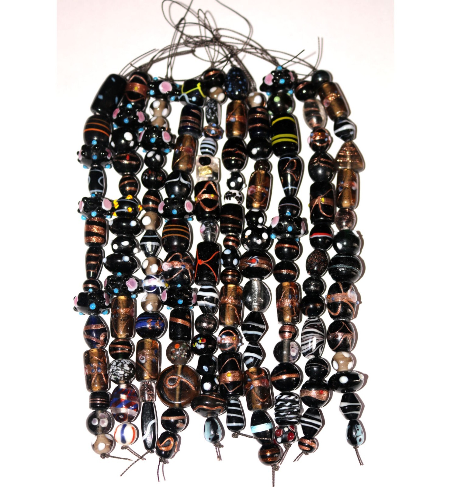 20 strands Lamp work Beads, 5 each in 4 color combination, Handmade Glass Beads.