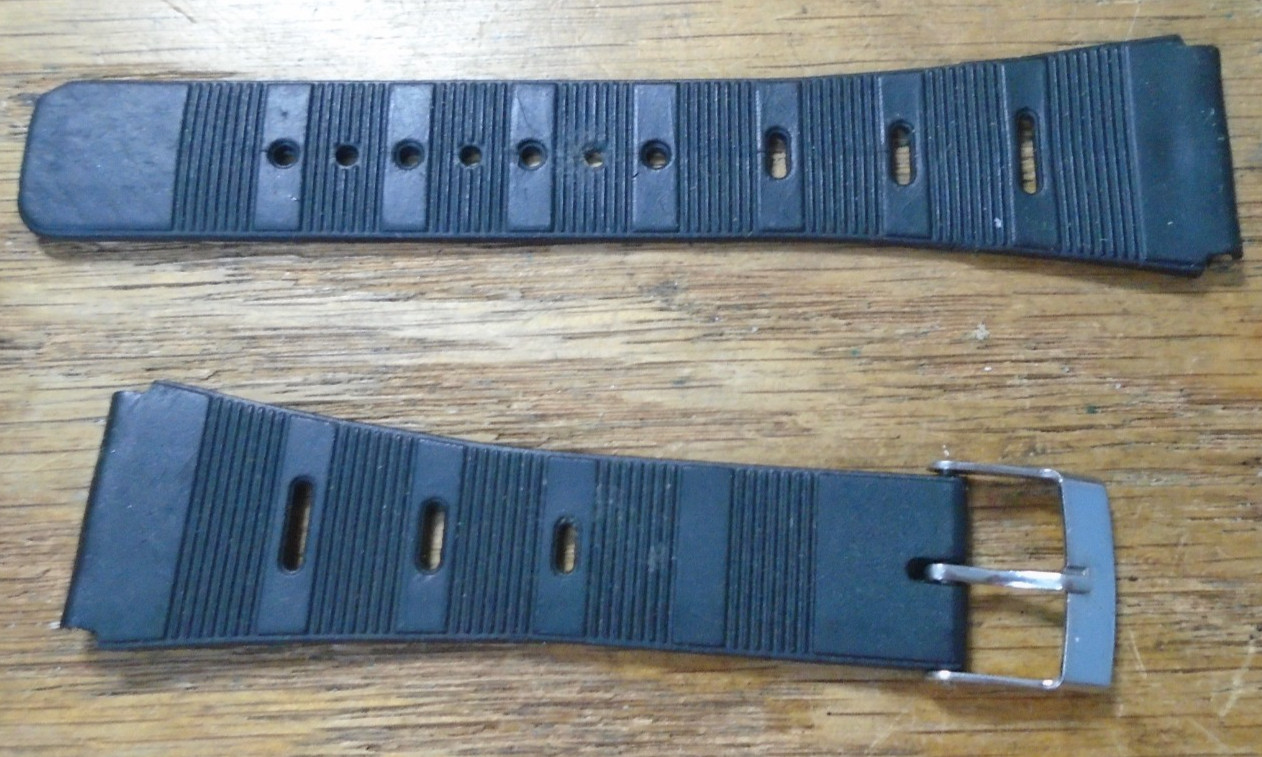 H Flex On #351 Rubber Black Sportstrap Watch Band 3/4″ 19mm Silver Buckle Vintag