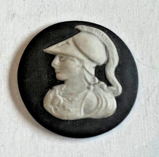 WEDGWOOD Round SOLDIER Cameo, Black & White Jasperware, Vintage 1964 Basalt D
