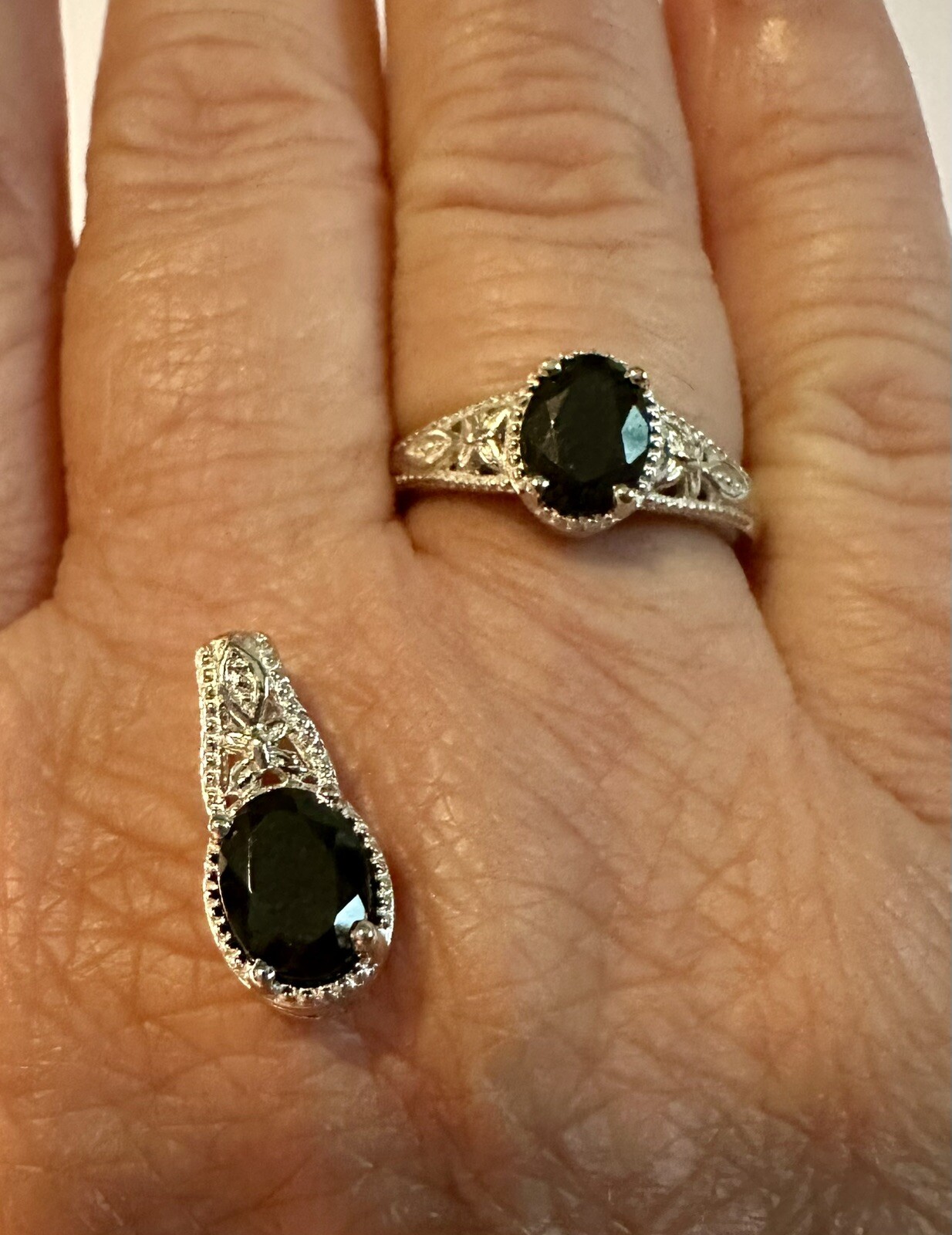 STS Karis Black Tourmaline Ring & Pendant Set 2.45ctw Platinum Bonded Brass Sz 8
