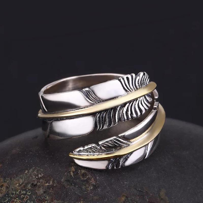 B32 Ring Feather Sterling Silver 925 Size 16mm – 20mm Size Adjustable