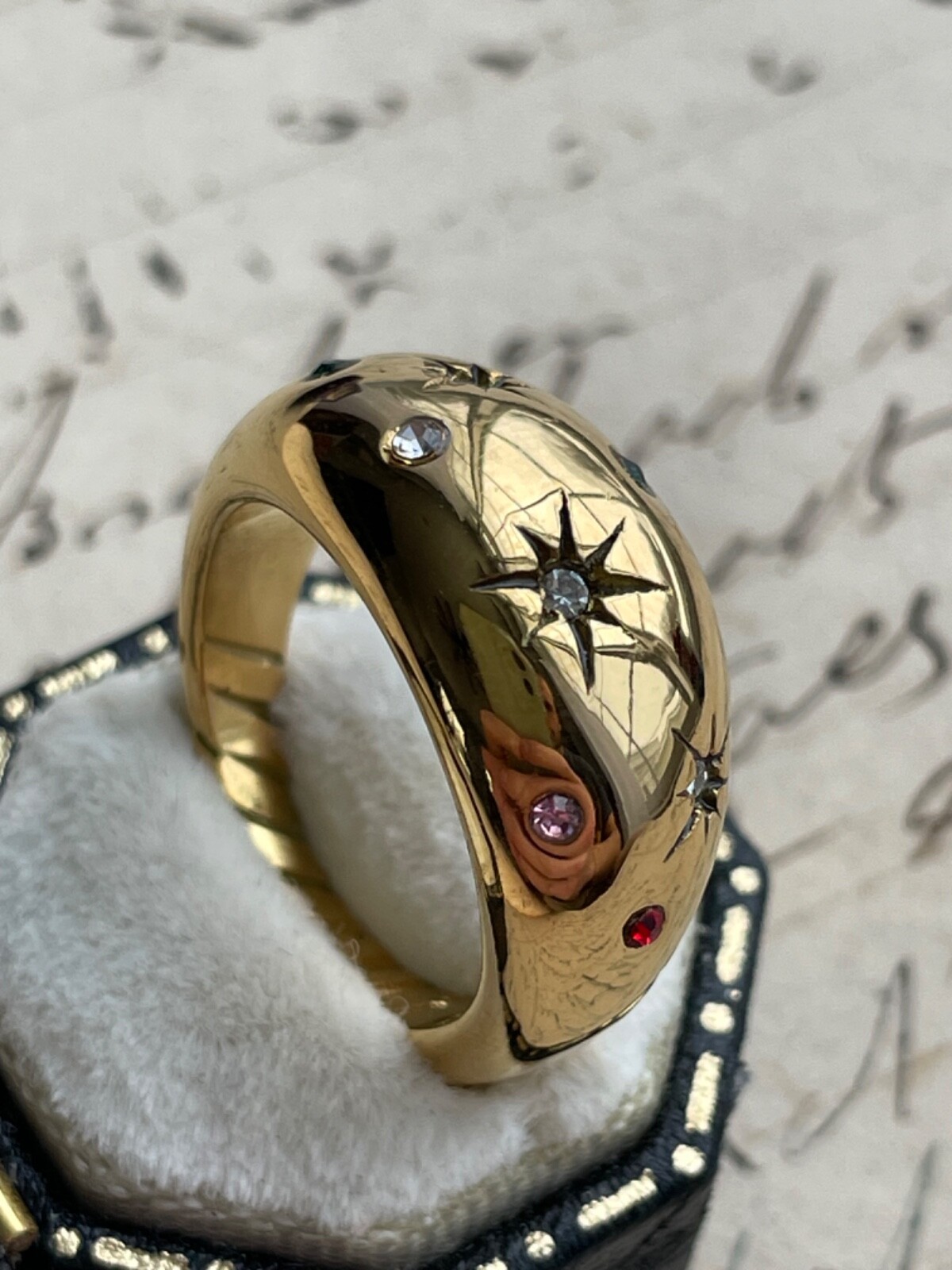 Beautiful Vintage Estate Styled Starburst Ring Beautiful Stones! WOW! Sz 7!!!