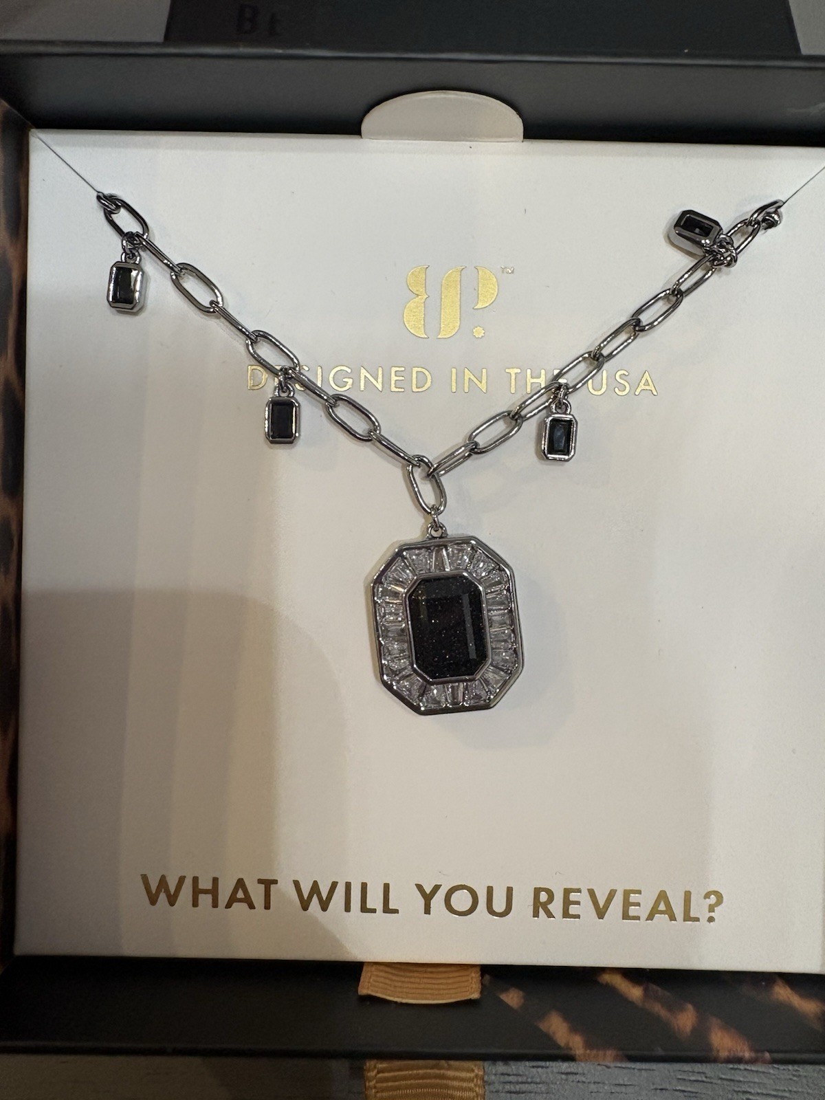BP Hematite Plated Lab-Created Onyx Sandstone CZ Halo Necklace 18″ NK74620