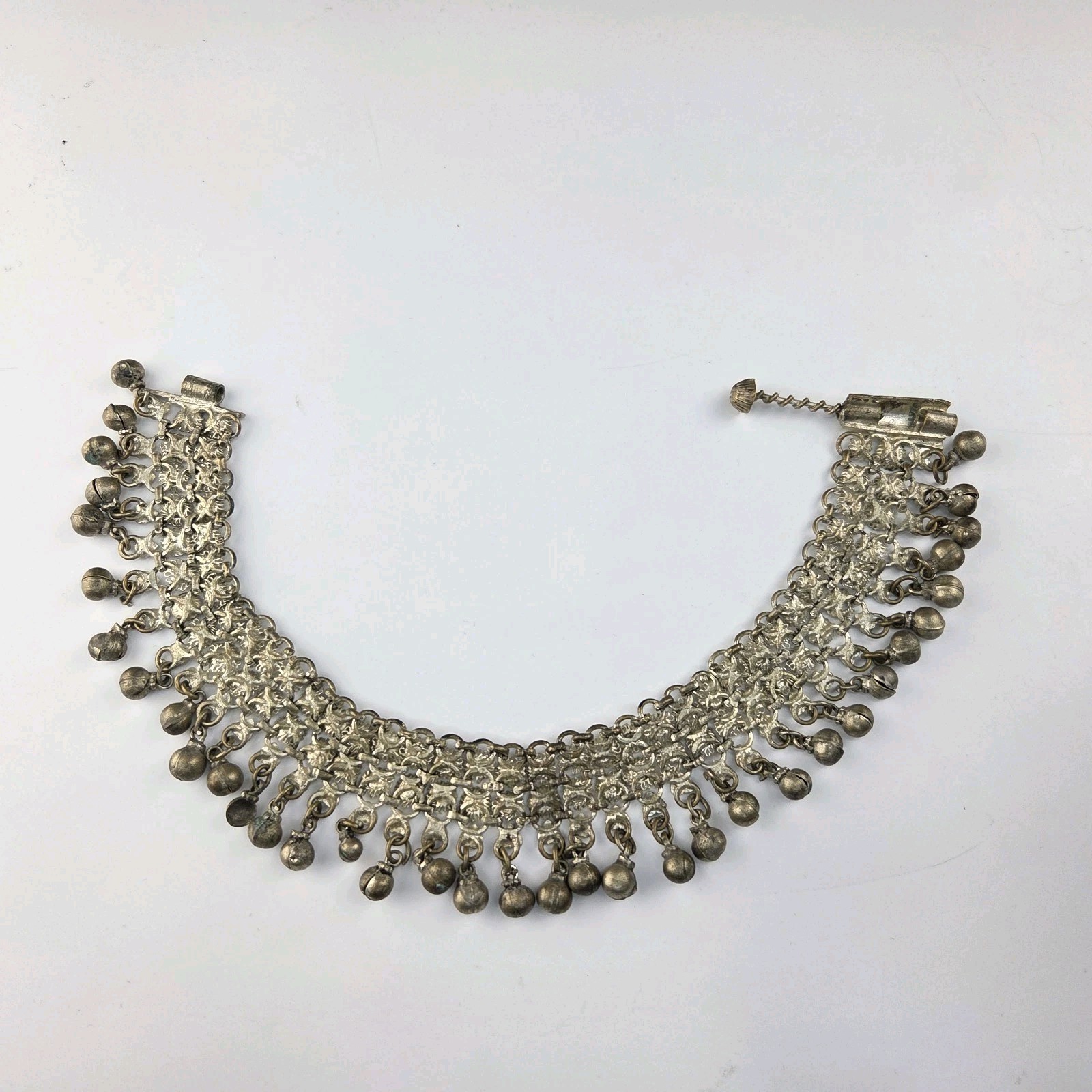 Yemenite Anklette 10.5″ Jingling Silver Tone Bells Metal With Heart Design