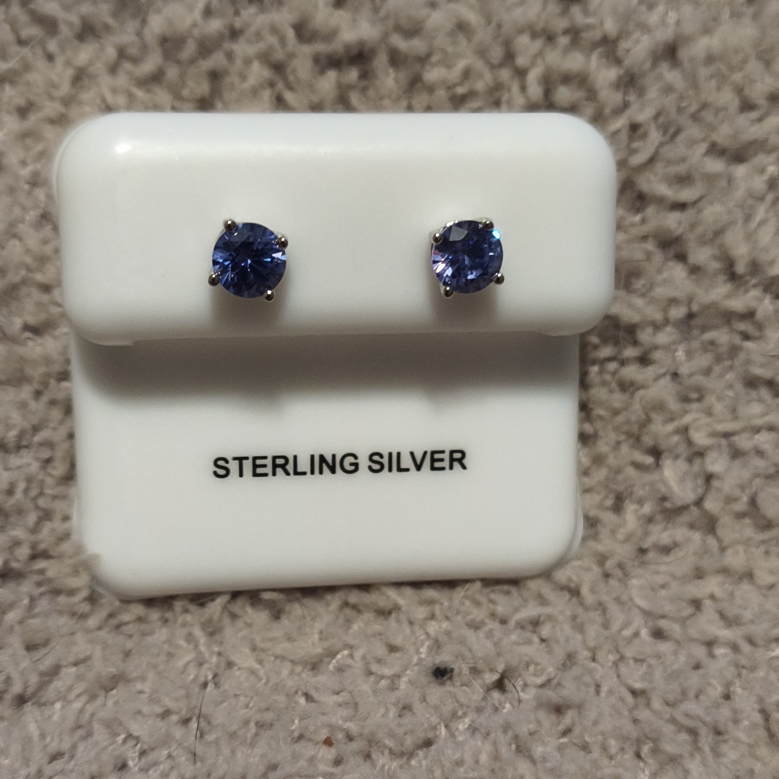 Blue Tanzanite Round Stud Earrings Sterling Silver Prong Set Butterfly Push Back