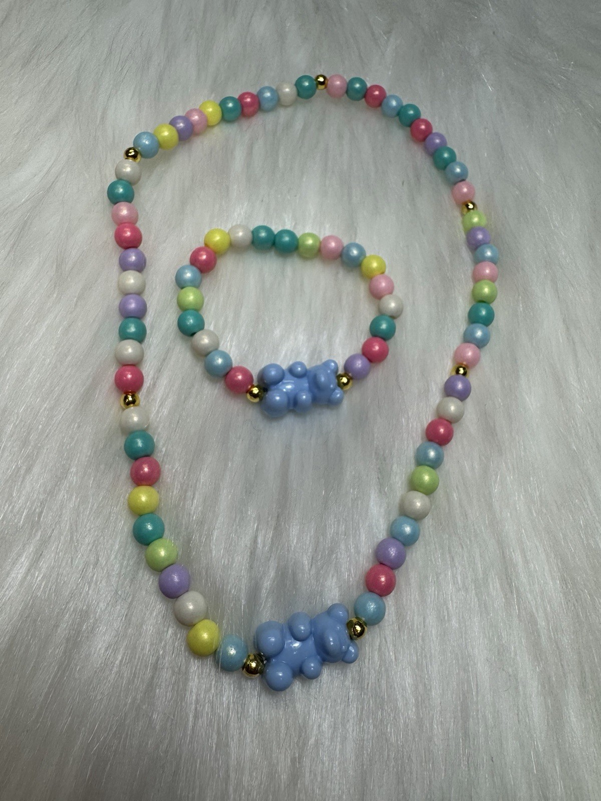 Multicolor Adjustable Kids Gummy Bear Necklace Bracelet Jewelry Set