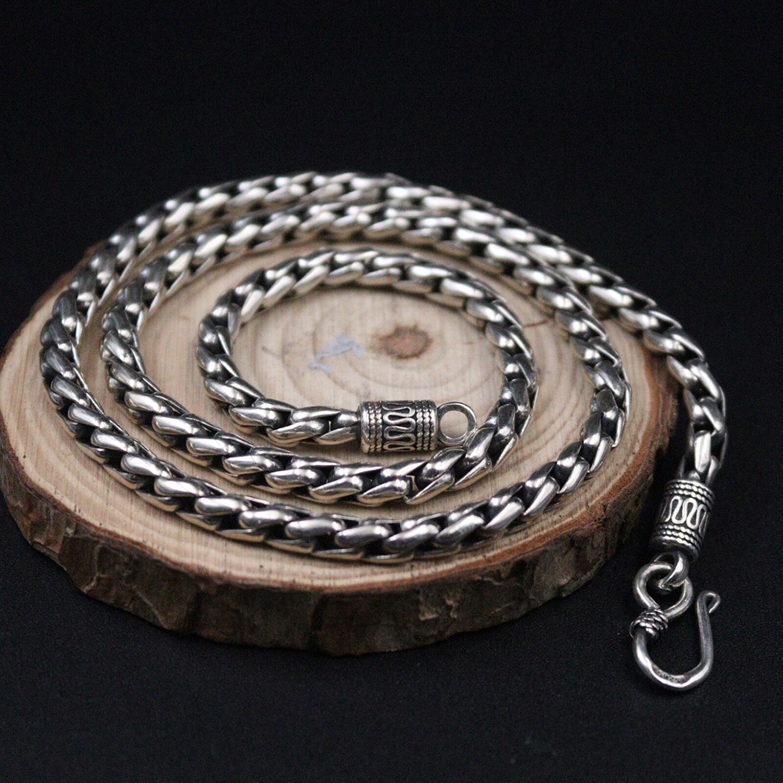 Real 925 Sterling Silver Necklace For Men Women 4.5mm Round Wheat Link Chain