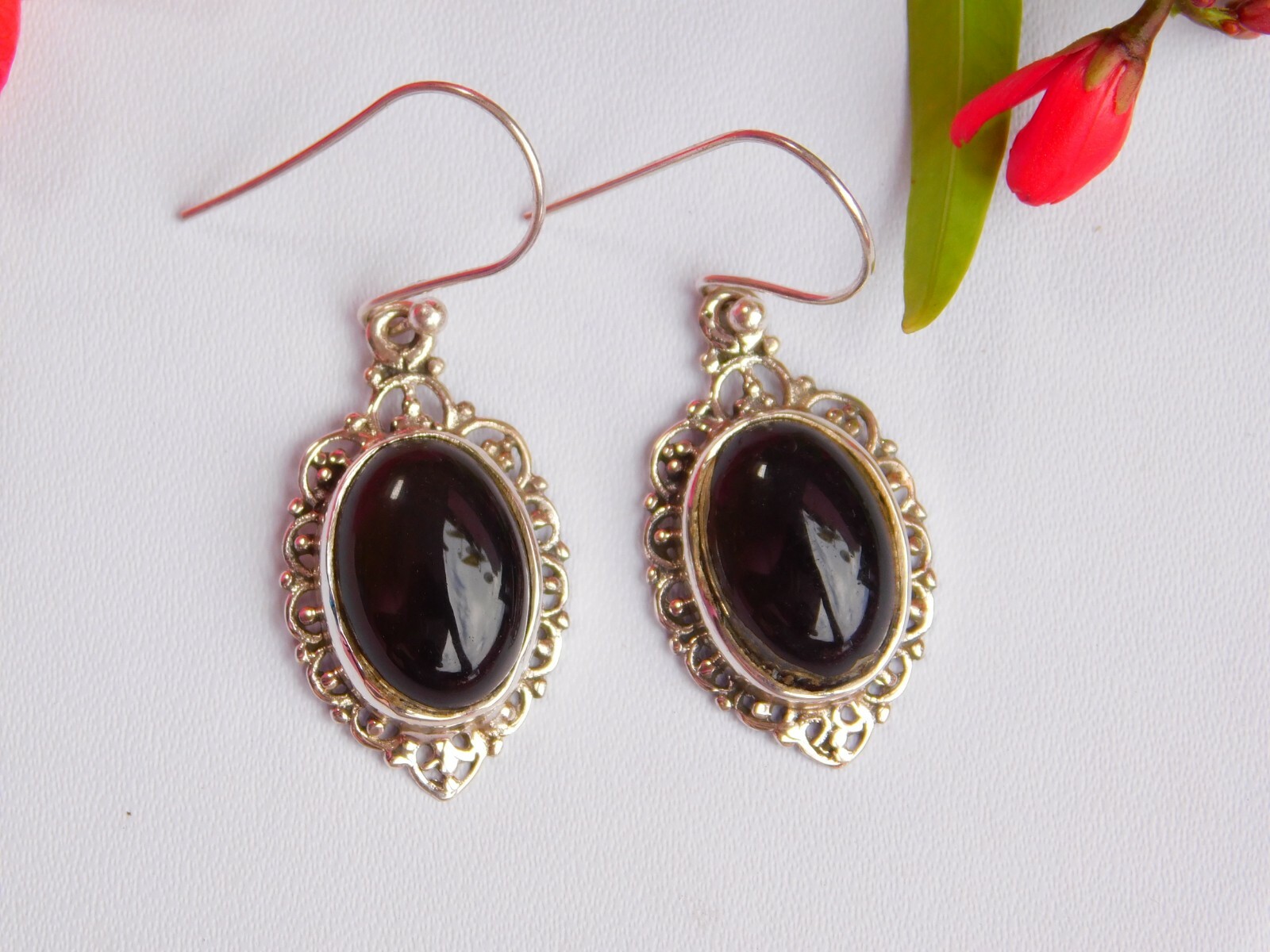 925 Pure Sterling Silver Brown Smoky Quartz Beads Dangle Earrings 1.4″
