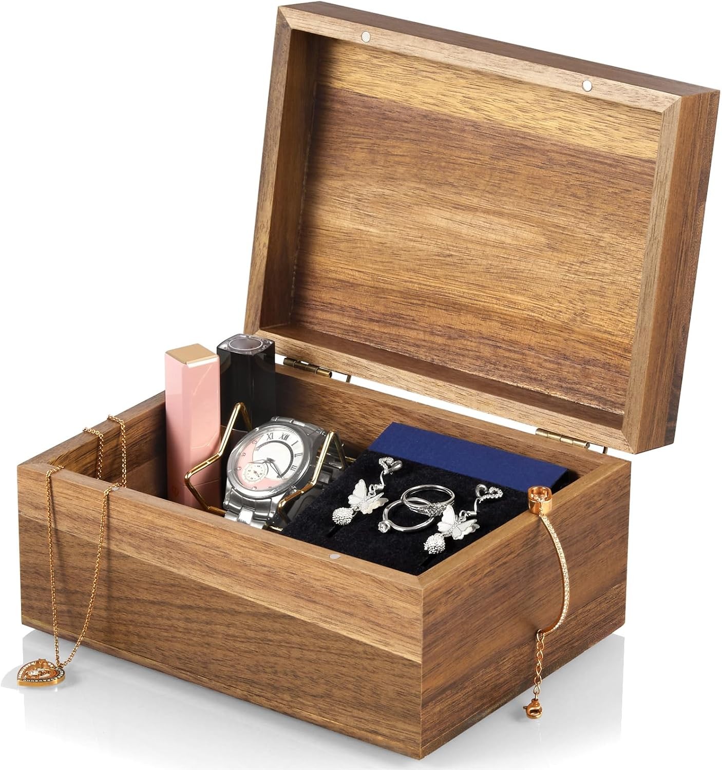 Keepsake Box, Acacia Wood Memory Box with Hinged Lids, Wooden Jewelry Box,