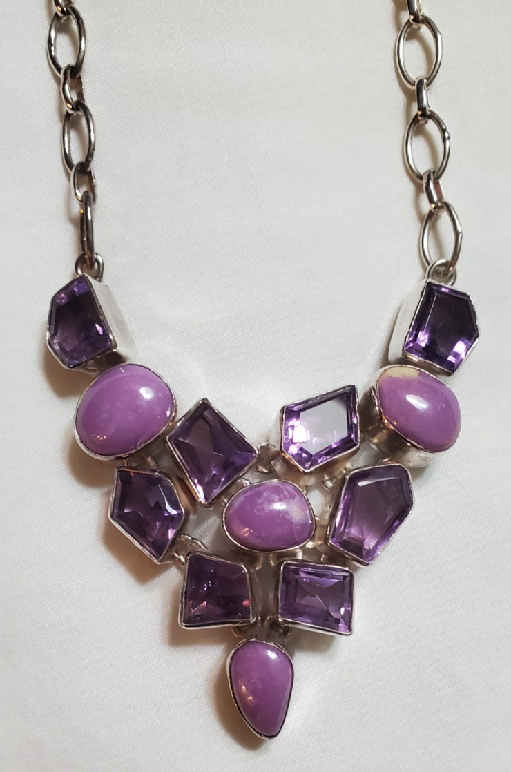 Sterling Silver Phosphosiderite & Amethyst Necklace NOT Stamped