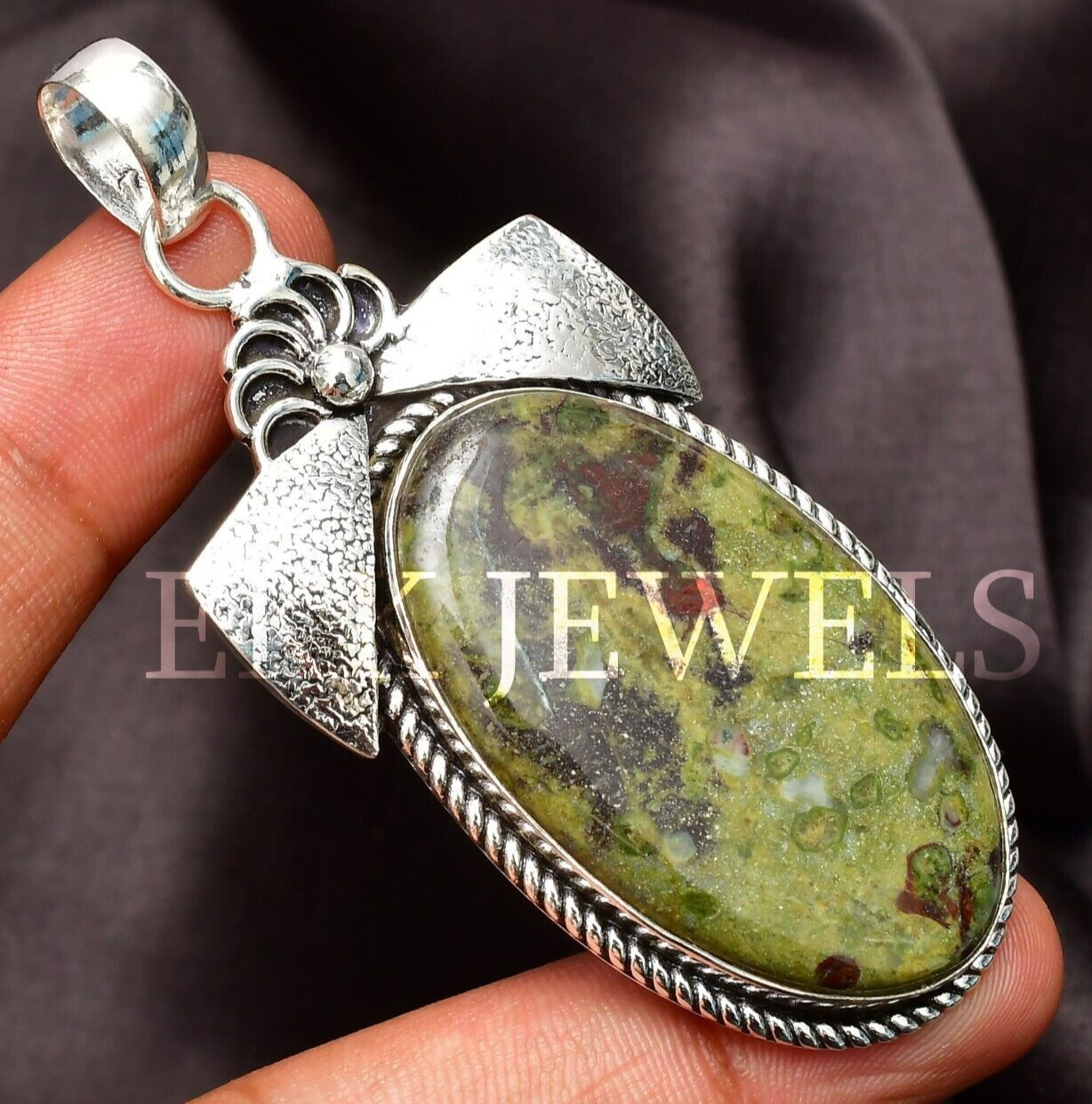 Drgon Jasper Gemstone Handmade 925 Sterling Silver Jewelry Pendant 2.10″