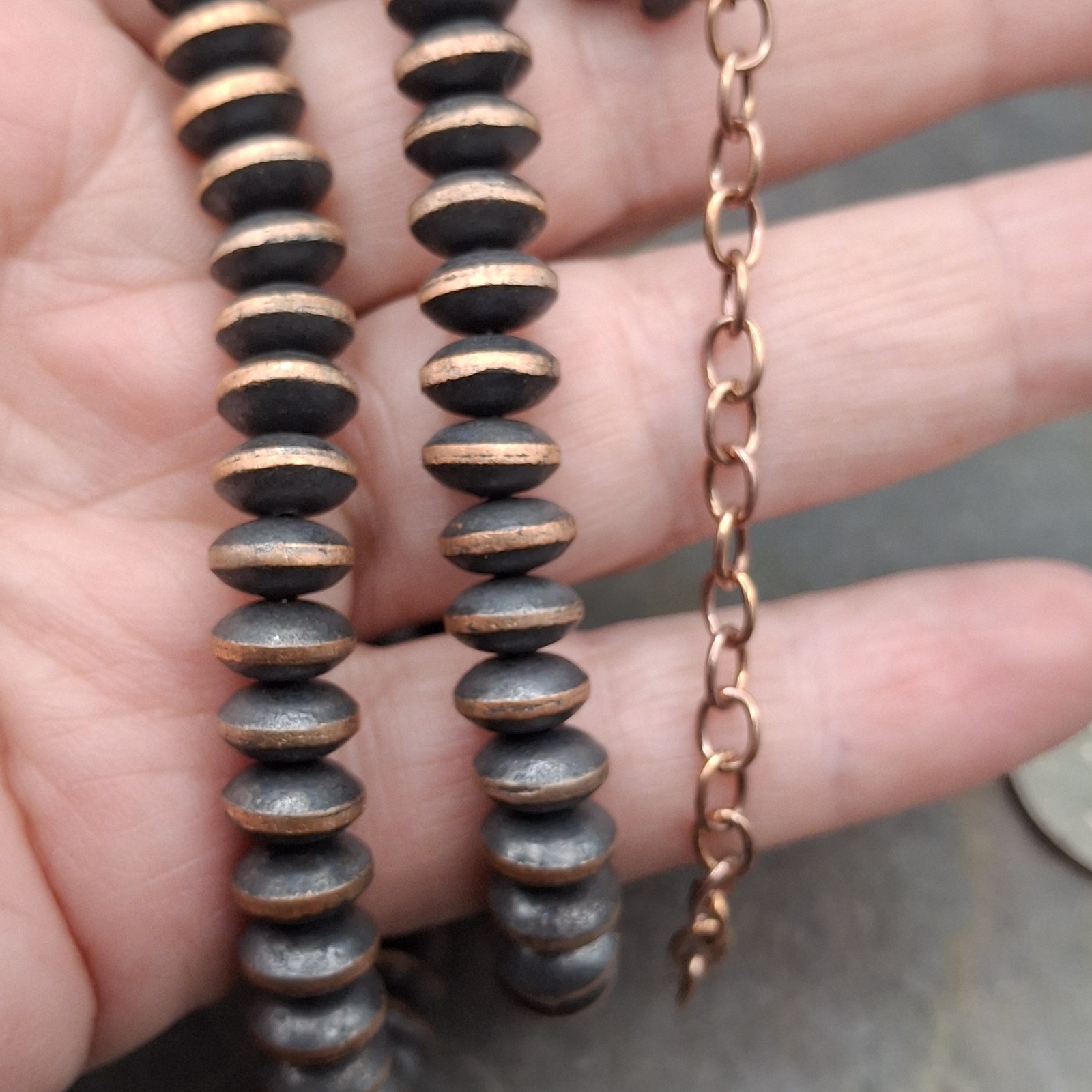 8mm Solid Copper Saucer Navajo Pearl Necklace Adj 22-25″ Southwestern Style