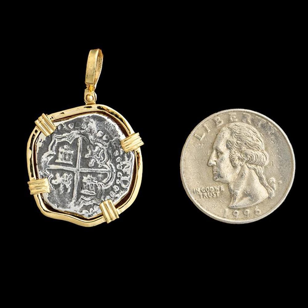 Atocha Jewelry – Medium Pieces of 8 Silver Coin Pendant w/14K Gold Frame